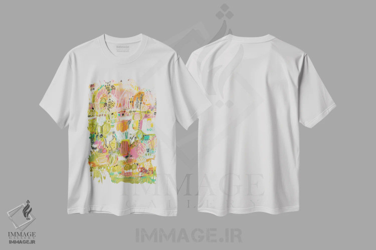تیشرت سفید طرح دار باغ بوهو ۱، آبستره اثر کارن فیلدز | فروشگاه ایماژ