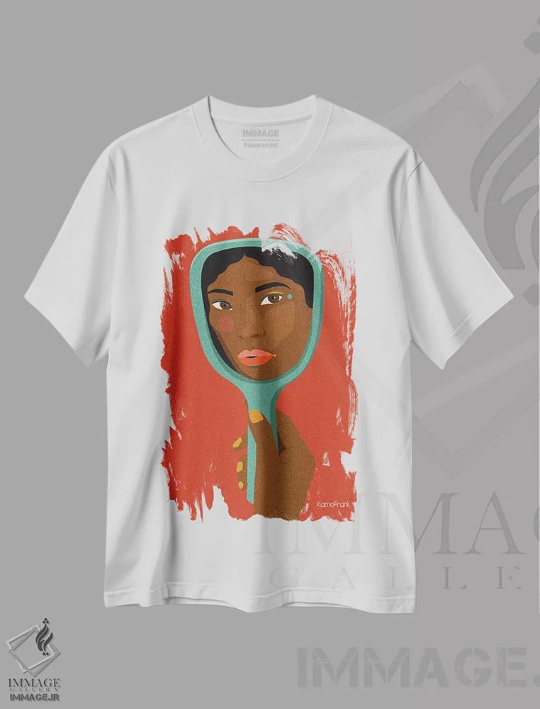 تیشرت سفید طرح دار آینه آینه، هنر آمریکایی آفریقایی تبار اثر کمو فرانک | فروشگاه ایماژ