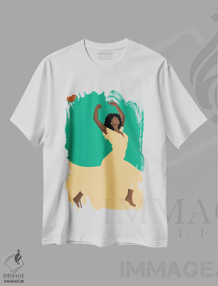 تیشرت سفید طرح دار رقص، هنر آمریکایی آفریقایی تبار اثر کمو فرانک | فروشگاه ایماژ