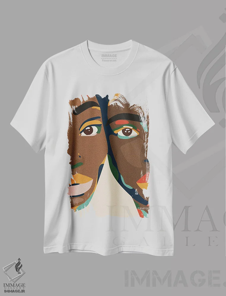 تیشرت سفید طرح دار به من تکیه کن، هنر آمریکایی آفریقایی تبار اثر کمو فرانک | فروشگاه ایماژ
