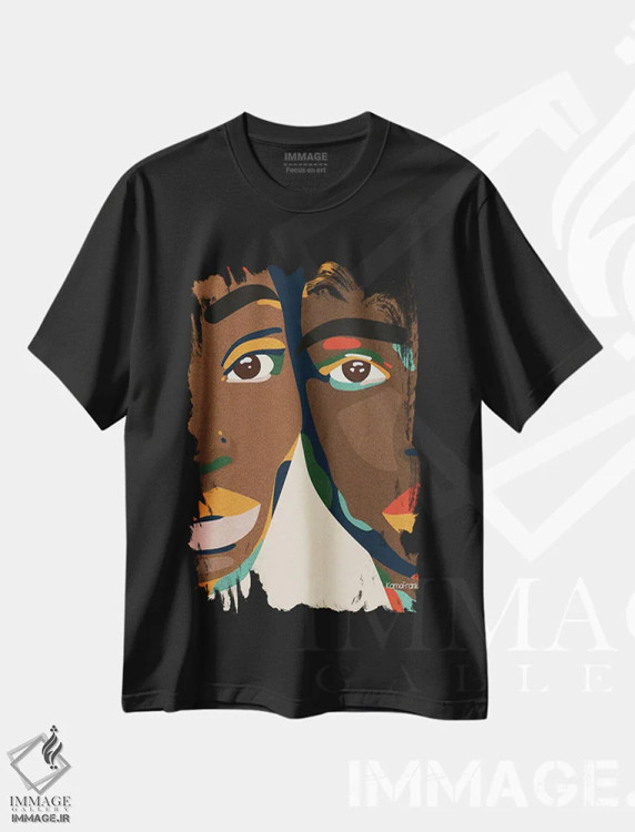 تیشرت مشکی طرح دار به من تکیه کن، هنر آمریکایی آفریقایی تبار اثر کمو فرانک | immage.ir