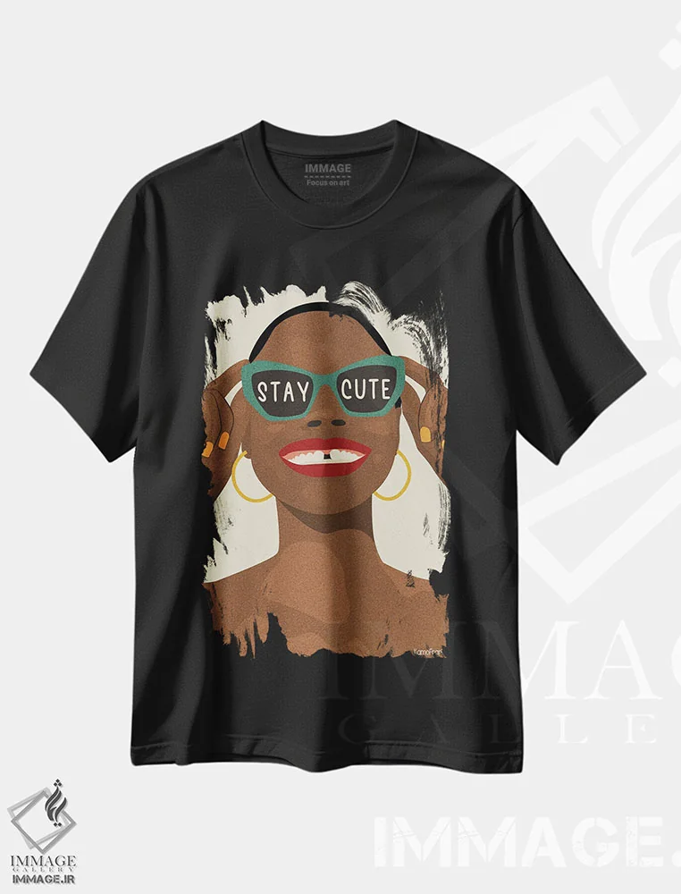تیشرت مشکی طرح دار بامزه بمان، هنر آمریکایی آفریقایی تبار اثر کمو فرانک | فروشگاه ایماژ