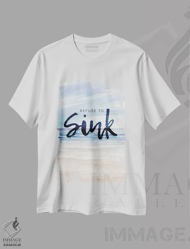 تیشرت سفید طرح دار امتناع از غرق شدن، دکور ساحلی اثر کینگزلی | immage.ir