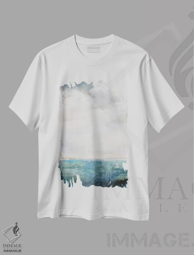 تیشرت سفید طرح دار در لبه، آبستره اثر کارن هیل | فروشگاه ایماژ
