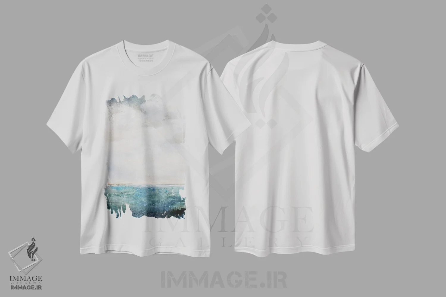 تیشرت سفید طرح دار در لبه، آبستره اثر کارن هیل | فروشگاه ایماژ
