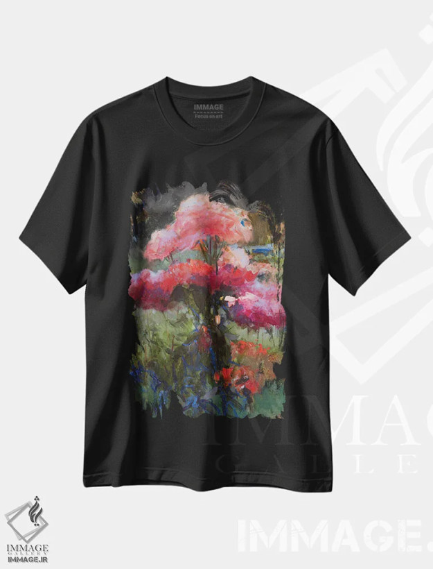 تیشرت مشکی طرح دار اتود رز قرمز، هنر فاخر معاصر اثر خانلار اسدالله یف | فروشگاه ایماژ