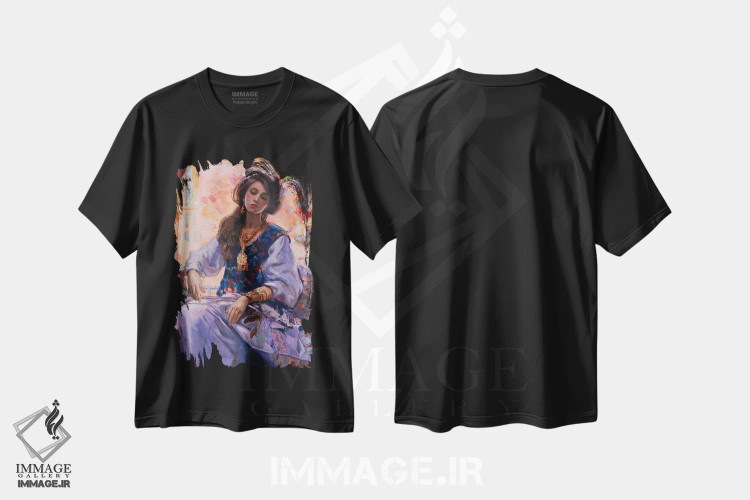 تیشرت مشکی طرح دار دختر شرقی، هنر فاخر معاصر اثر خانلار اسدالله یف | فروشگاه ایماژ