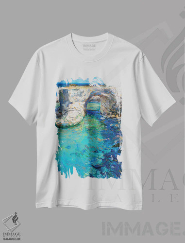 تیشرت سفید طرح دار برج سنت آندریا، هنر فاخر معاصر اثر خانلار اسدالله یف | فروشگاه ایماژ