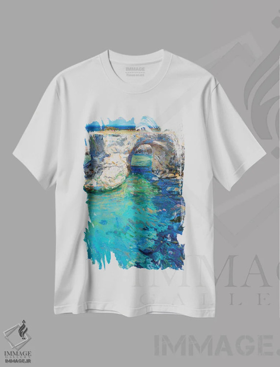 تیشرت سفید طرح دار برج سنت آندریا، هنر فاخر معاصر اثر خانلار اسدالله یف | فروشگاه ایماژ