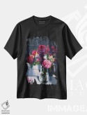 تیشرت مشکی طرح دار گل ها در گلدان، هنر فاخر معاصر اثر خانلار اسدالله یف | immage.ir
