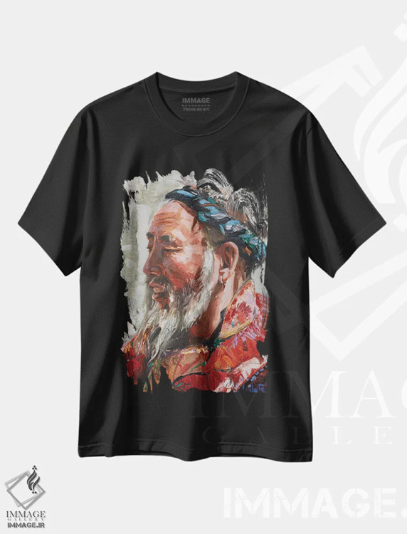 تیشرت مشکی طرح دار پرتره آسیایی، هنر فاخر معاصر اثر خانلار اسدالله یف | immage.ir