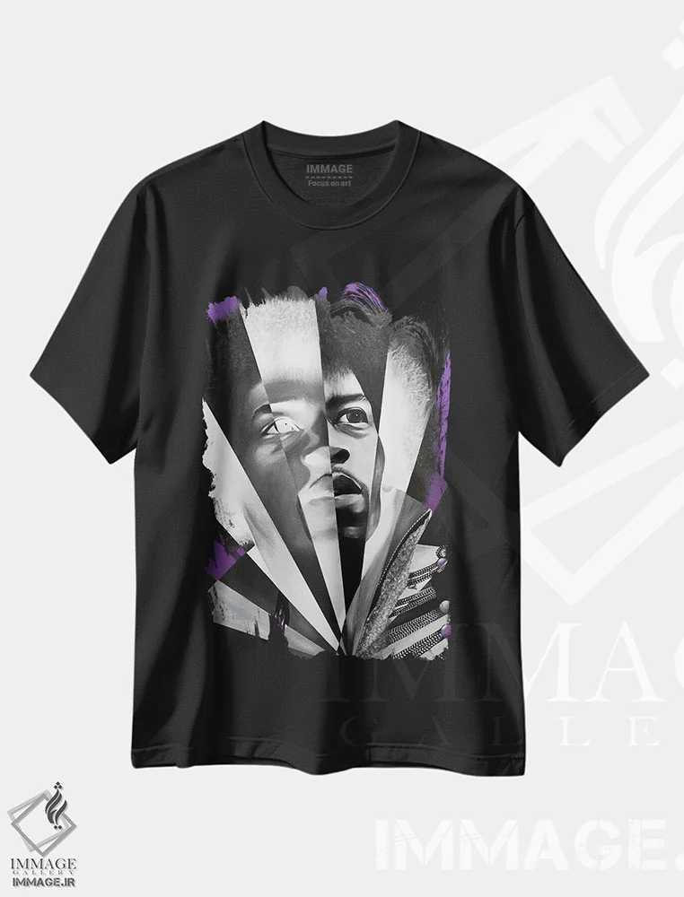 تیشرت مشکی طرح دار مه بنفش، هنر فاخر معاصر اثر خلئو موریس | فروشگاه ایماژ