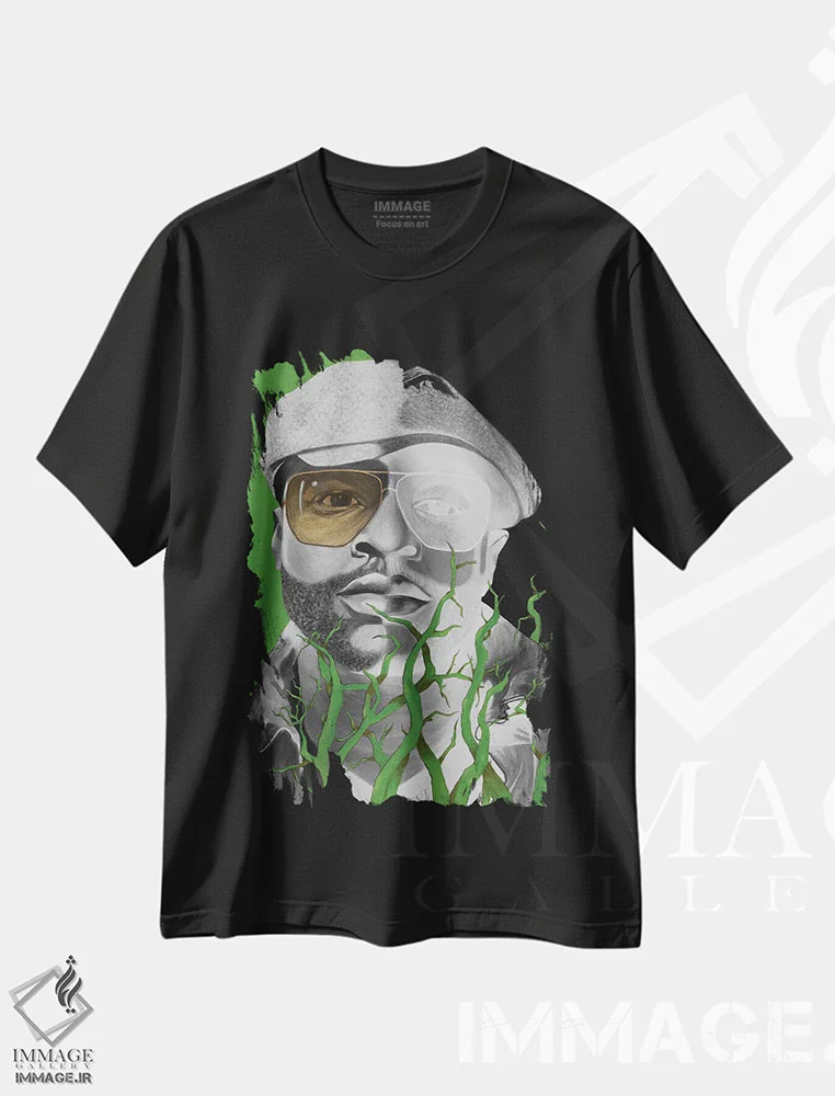 تیشرت مشکی طرح دار ریشه ها، هنر فاخر معاصر اثر خلئو موریس | immage.ir
