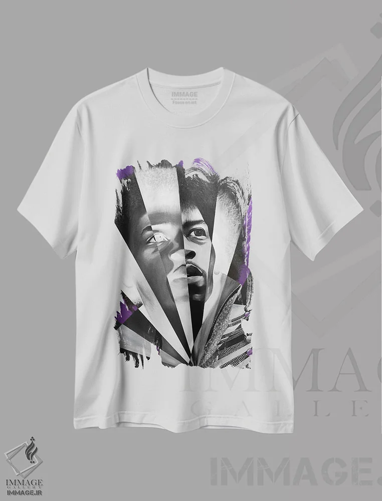 تیشرت سفید طرح دار مه بنفش، هنر فاخر معاصر اثر خلئو موریس | immage.ir