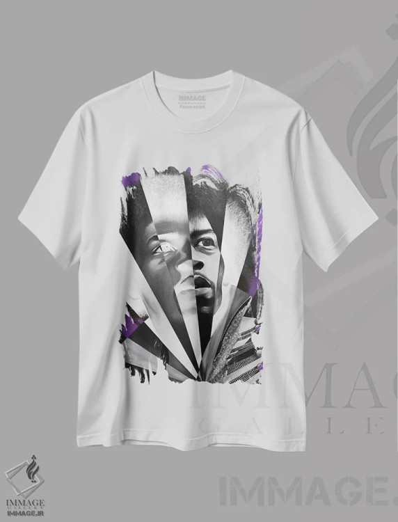 تیشرت سفید طرح دار مه بنفش، هنر فاخر معاصر اثر خلئو موریس | immage.ir