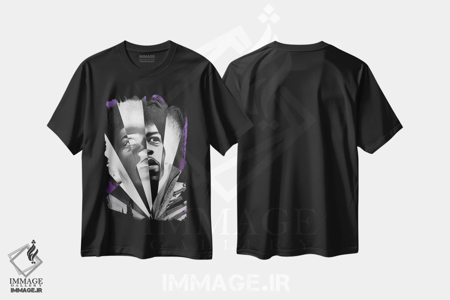 تیشرت مشکی طرح دار مه بنفش، هنر فاخر معاصر اثر خلئو موریس | فروشگاه ایماژ