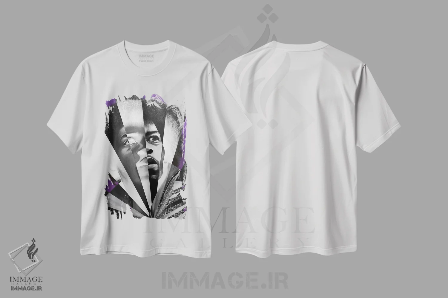 تیشرت سفید طرح دار مه بنفش، هنر فاخر معاصر اثر خلئو موریس | immage.ir