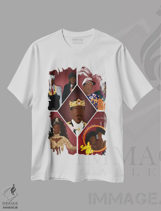 تیشرت سفید طرح دار آمدن به آمریکا، هنر دیجیتال اثر خیا اِی | فروشگاه ایماژ