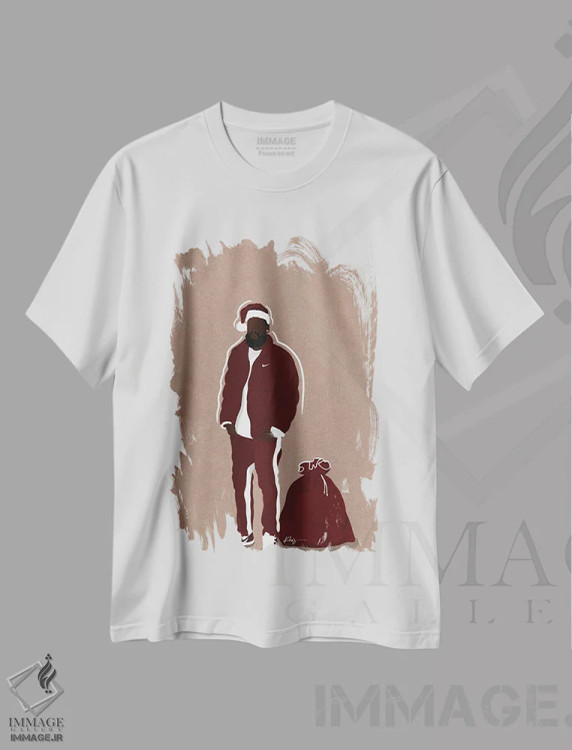 تیشرت سفید طرح دار بابانوئل امروزی، هنر آمریکایی آفریقایی تبار اثر خیا اِی | فروشگاه ایماژ