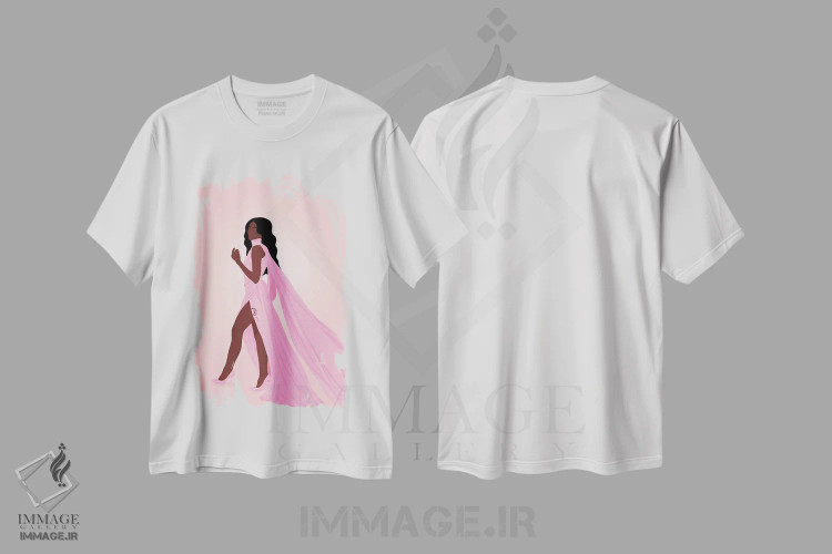 تیشرت سفید طرح دار زیبا در صورتی، هنر آمریکایی آفریقایی تبار اثر خیا اِی | فروشگاه ایماژ