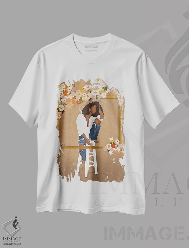 تیشرت سفید طرح دار با وقار شکوفا شو، هنر دیجیتال اثر خیا اِی | immage.ir