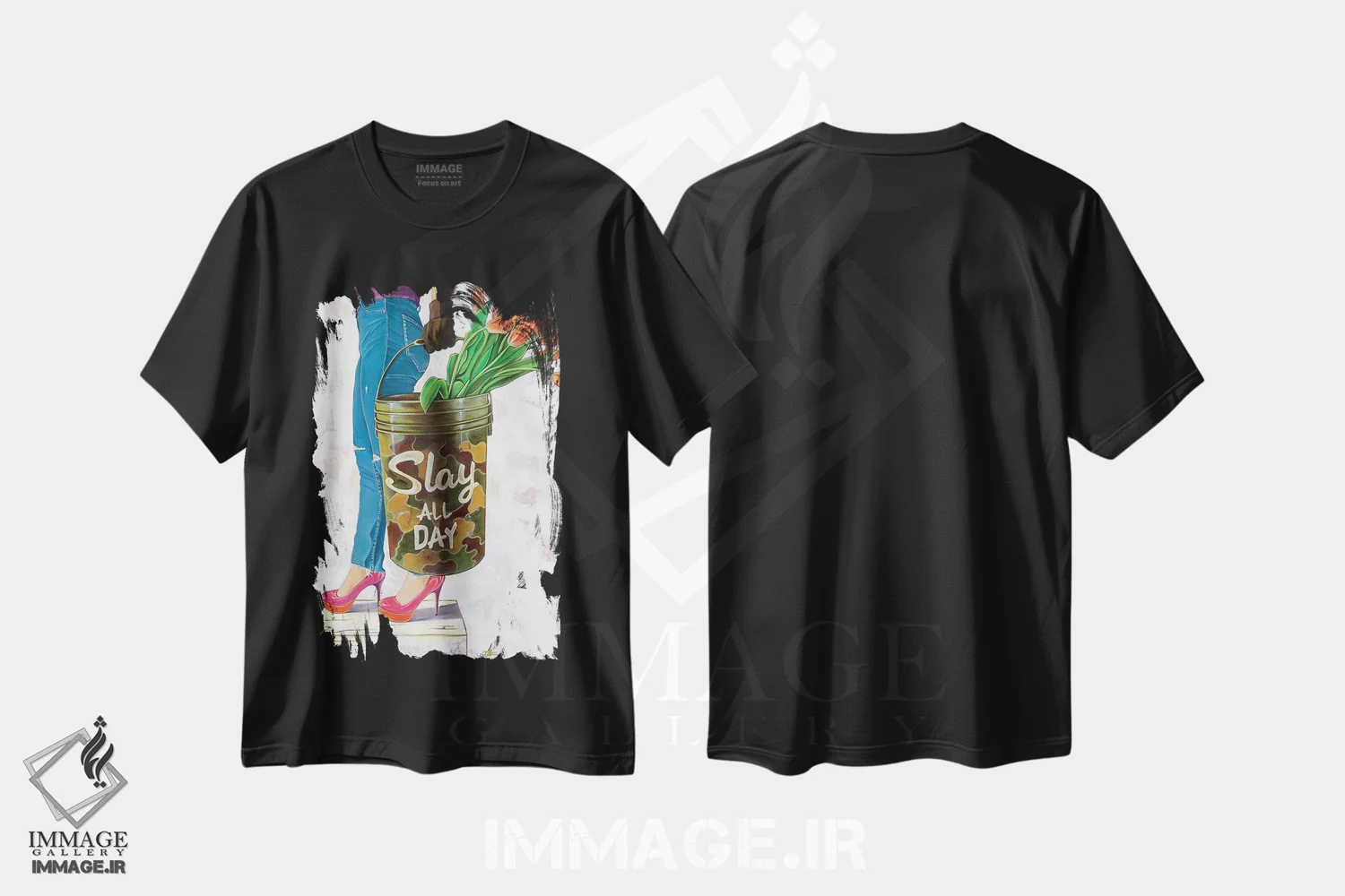 تیشرت مشکی طرح دار روز را از آنِ خود کردن، هنر فاخر معاصر اثر کِی. آرتور | فروشگاه ایماژ