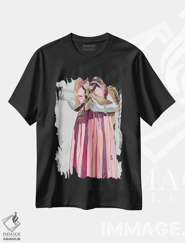 تیشرت مشکی طرح دار غذای مجلسی، هنر فاخر معاصر اثر کِی. آرتور | immage.ir