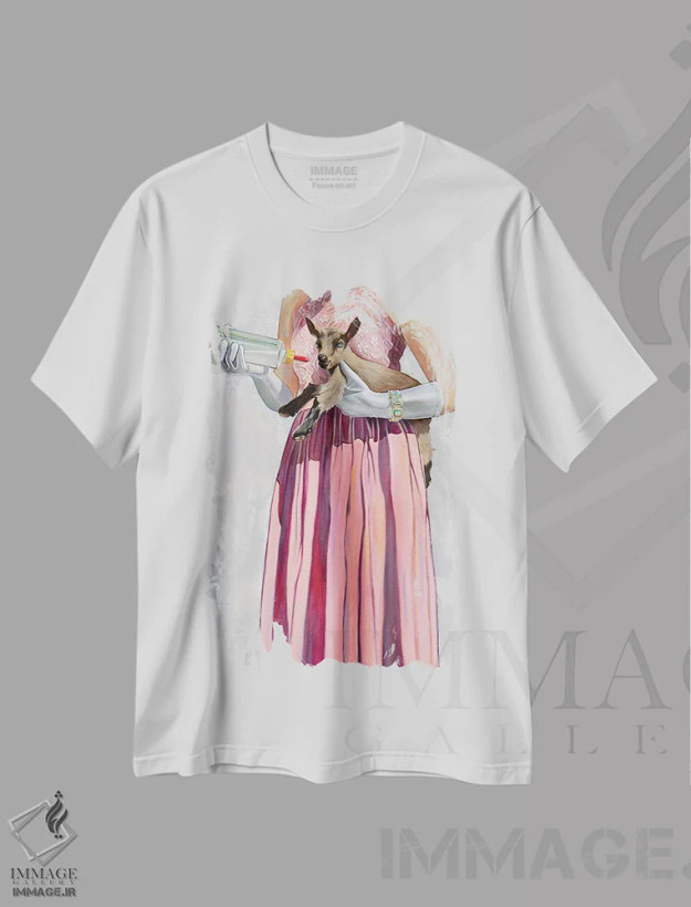 تیشرت سفید طرح دار غذای مجلسی، هنر فاخر معاصر اثر کِی. آرتور | فروشگاه ایماژ