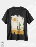 تیشرت مشکی طرح دار منظره کاکتوس در صحرا، دکور بوهمی اثر خارین هینز | فروشگاه ایماژ