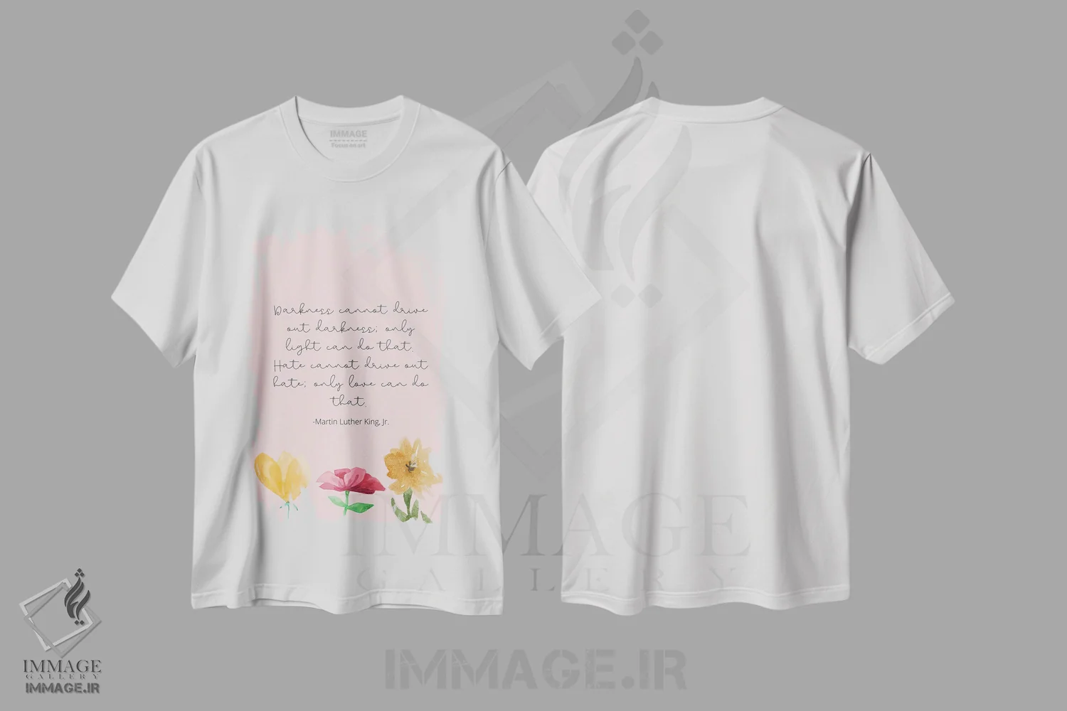 تیشرت سفید طرح دار نقل قول مارتین لوتر کینگ جونیور، تایپوگرافی اثر خارین هینز | فروشگاه ایماژ