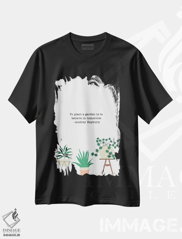 تیشرت مشکی طرح دار باغی بکار، تایپوگرافی اثر خارین هینز | فروشگاه ایماژ