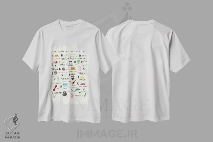 تیشرت سفید طرح دار الفبای سریال دختران گیلمور، تایپوگرافی اثر خارین هینز | فروشگاه ایماژ