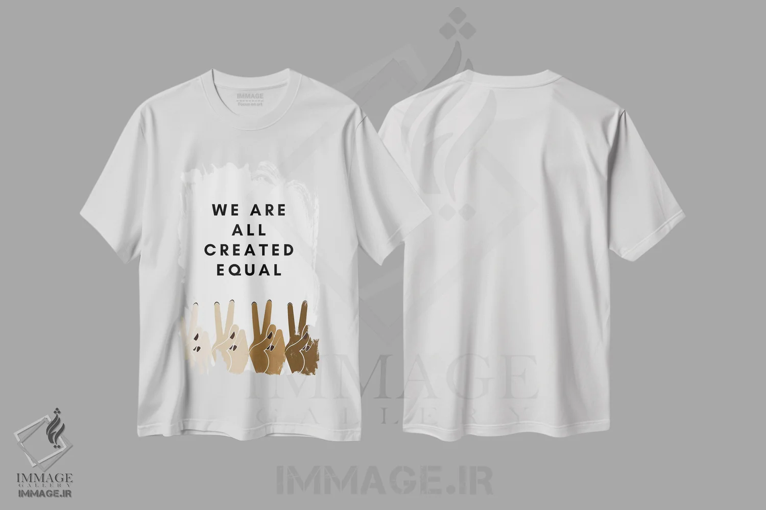 تیشرت سفید طرح دار همه ما برابر آفریده شده ایم، هنر دیجیتال اثر خارین هینز | immage.ir
