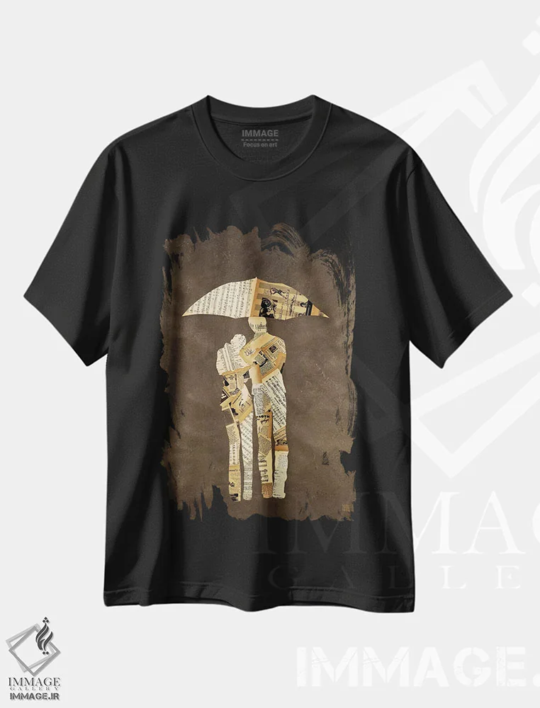 تیشرت مشکی طرح دار پیاده روی زیر باران، تزئینی اثر کلسی هوchstatter | فروشگاه ایماژ