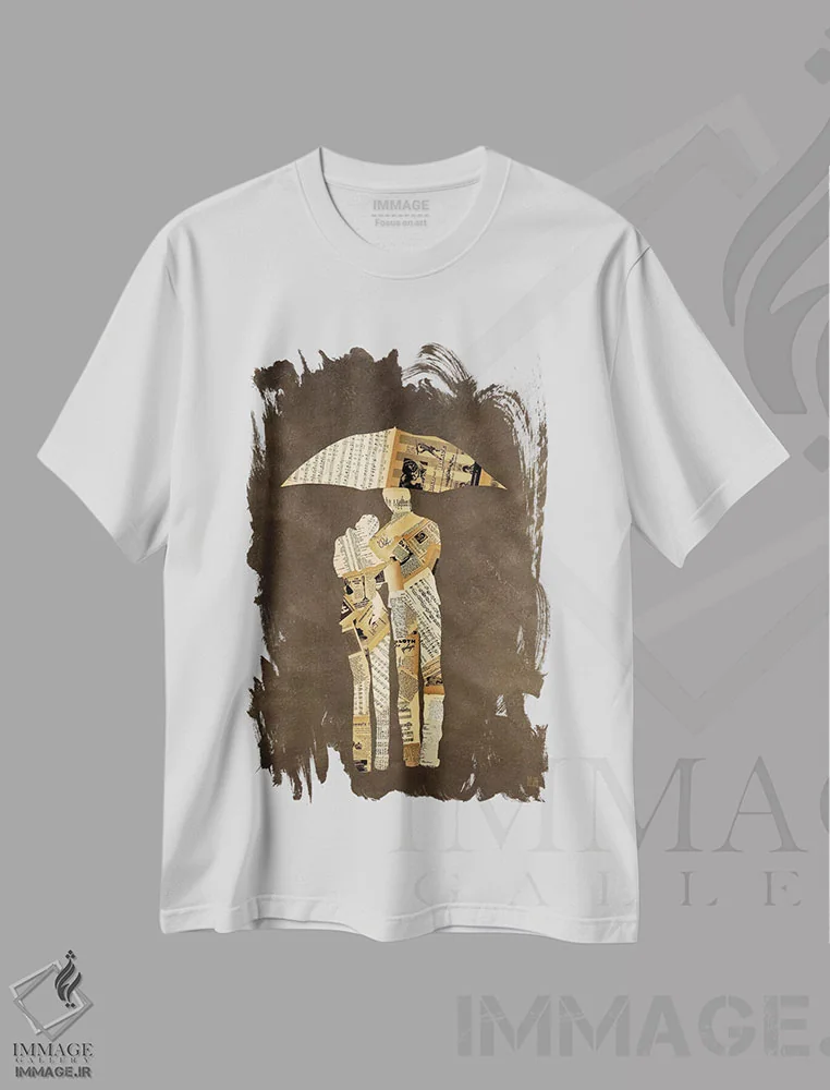 تیشرت سفید طرح دار پیاده روی زیر باران، تزئینی اثر کلسی هوchstatter | immage.ir