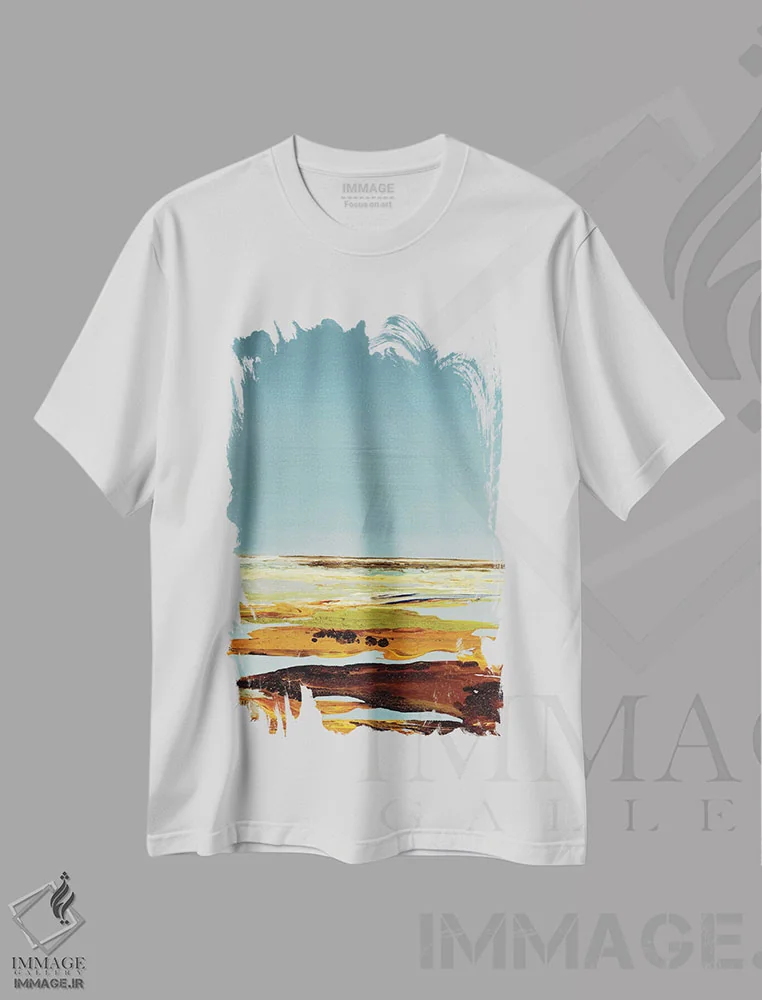 تیشرت سفید طرح دار چه آرام III، آبستره اثر کلسی هوchstatter | فروشگاه ایماژ