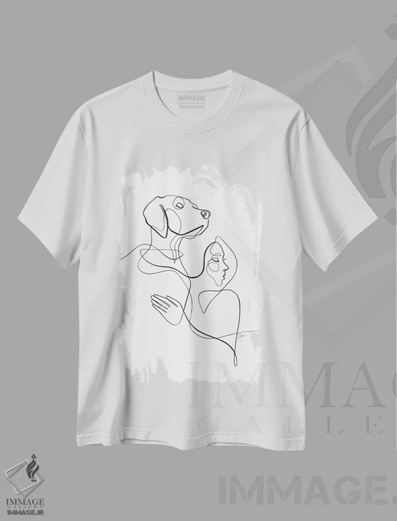 تیشرت سفید طرح دار ارج نهادن به پیوند شماره ۵ / سگ و زن، تزئینی اثر دین کی | فروشگاه ایماژ