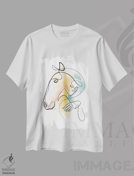 تیشرت سفید طرح دار اسب شماره ۱۵ / هنر اسب، تزئینی اثر دین کی | فروشگاه ایماژ