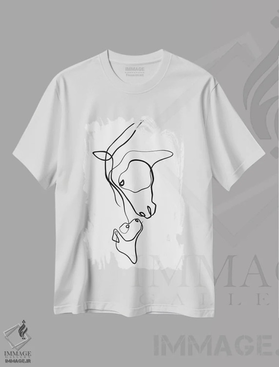 تیشرت سفید طرح دار اسب و سگ، هنر تزئینی سیاه و سفید اثر دین کی | فروشگاه ایماژ