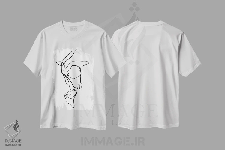 تیشرت سفید طرح دار اسب و سگ، هنر تزئینی سیاه و سفید اثر دین کی | فروشگاه ایماژ