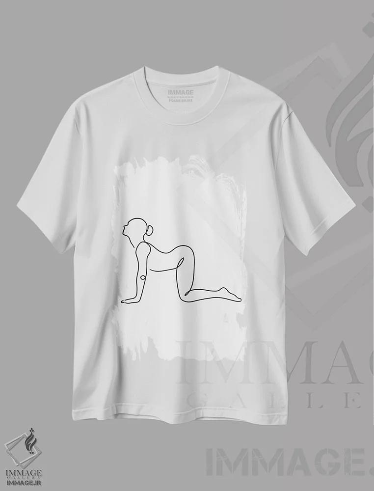 تیشرت سفید طرح دار ژست گاو یوگا، هنر تزئینی سیاه و سفید اثر دین کی | فروشگاه ایماژ