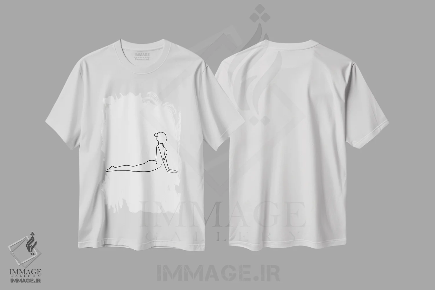 تیشرت سفید طرح دار ژست کبری یوگا، هنر تزئینی سیاه و سفید اثر دین کی | immage.ir