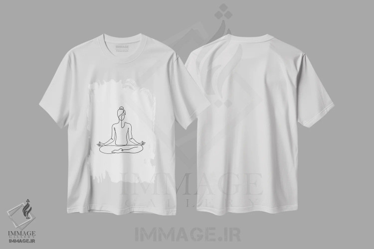 تیشرت سفید طرح دار ژست ناماسته یوگا، هنر تزئینی سیاه و سفید اثر دین کی | immage.ir