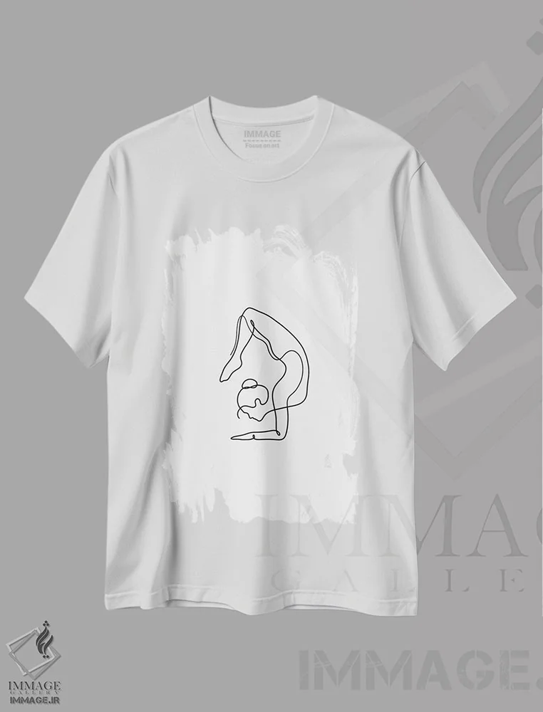تیشرت سفید طرح دار ژست عقرب یوگا، هنر تزئینی سیاه و سفید اثر دین کی | فروشگاه ایماژ