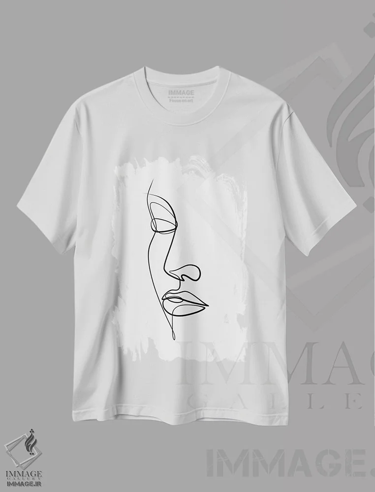 تیشرت سفید طرح دار چهره زنانه II، هنر تزئینی سیاه و سفید اثر دین کی | immage.ir
