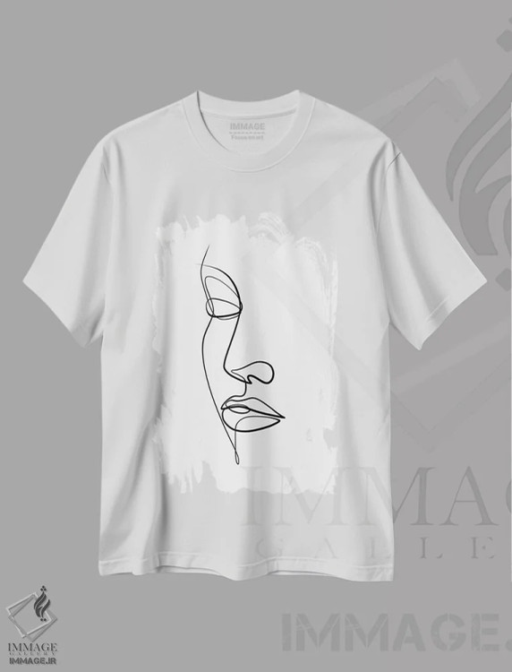 تیشرت سفید طرح دار چهره زنانه II، هنر تزئینی سیاه و سفید اثر دین کی | immage.ir