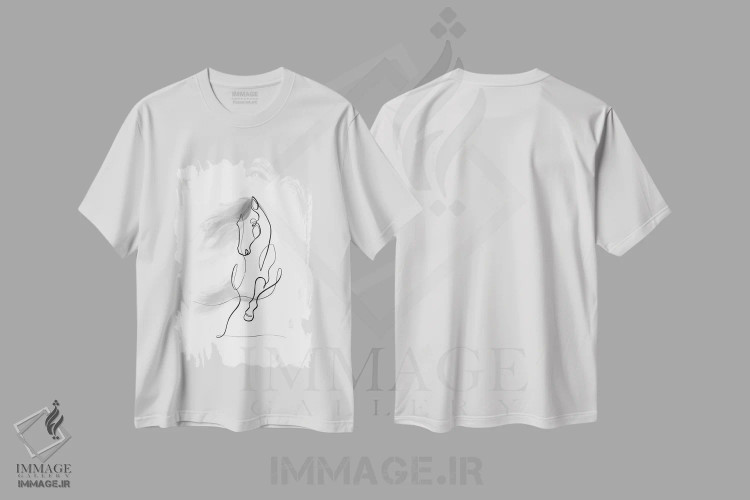 تیشرت سفید طرح دار پرتره اسب شماره ۹، تزئینی اثر دین کی | immage.ir