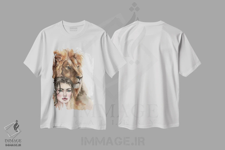 تیشرت سفید طرح دار شیر و دختر، مدیوم اثر کایرا بالان | فروشگاه ایماژ