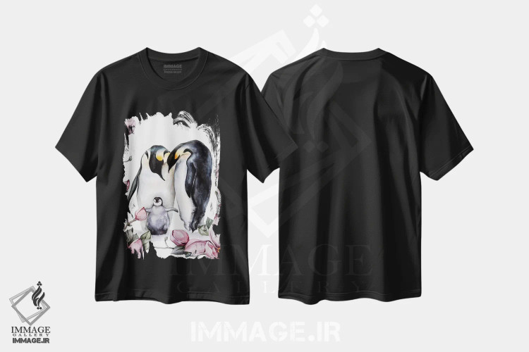 تیشرت مشکی طرح دار پنگوئن ها، تزئینی اثر کایرا بالان | immage.ir