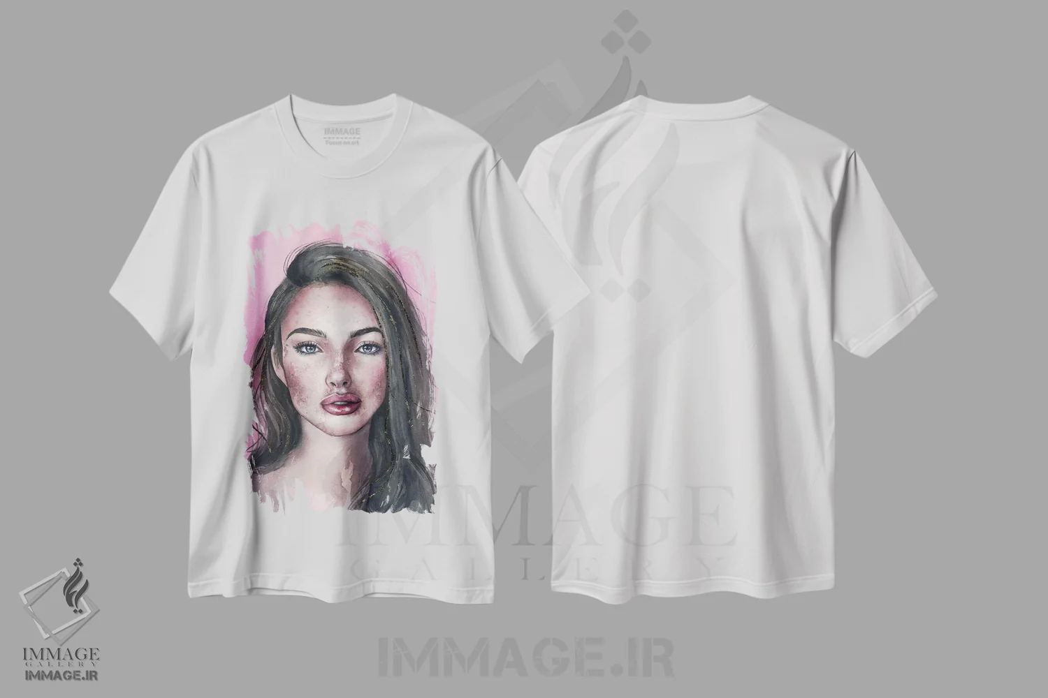 تیشرت سفید طرح دار پرتره صورتی، مدیوم اثر کایرا بالان | فروشگاه ایماژ